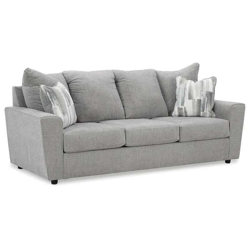 Szary 4-częściowy tapicerowany zestaw do salonu, sofa, kanapa, fotel i otoman