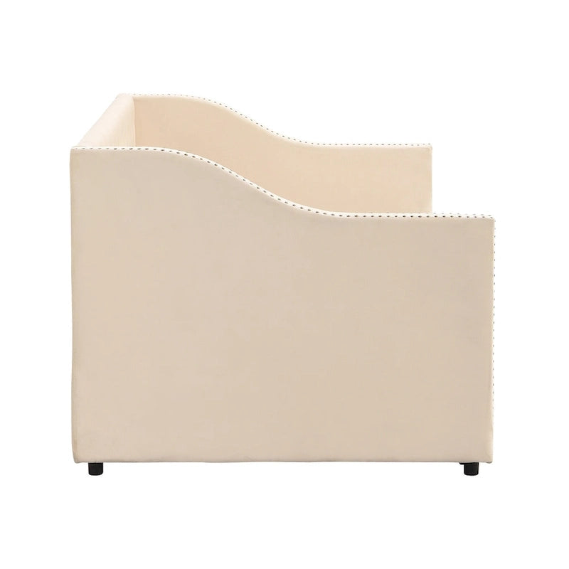 Podwójne tapicerowane łóżko-sofa z wysuwanym stelażem, szare