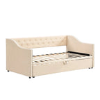 Podwójne tapicerowane łóżko-sofa z wysuwanym stelażem, szare