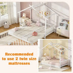 Gymax drewniane łóżko domek, podwójne łóżko typu daybed, rozkładane do rozmiaru king, z barierkami bezpieczeństwa i możliwością dekoracji