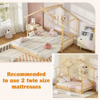 Gymax drewniane łóżko domek, podwójne łóżko typu daybed, rozkładane do rozmiaru king, z barierkami bezpieczeństwa i możliwością dekoracji