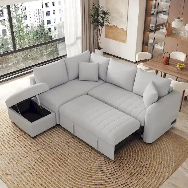 Narożna sofa w kształcie litery L z rozkładanym łóżkiem, wielofunkcyjna do salonu