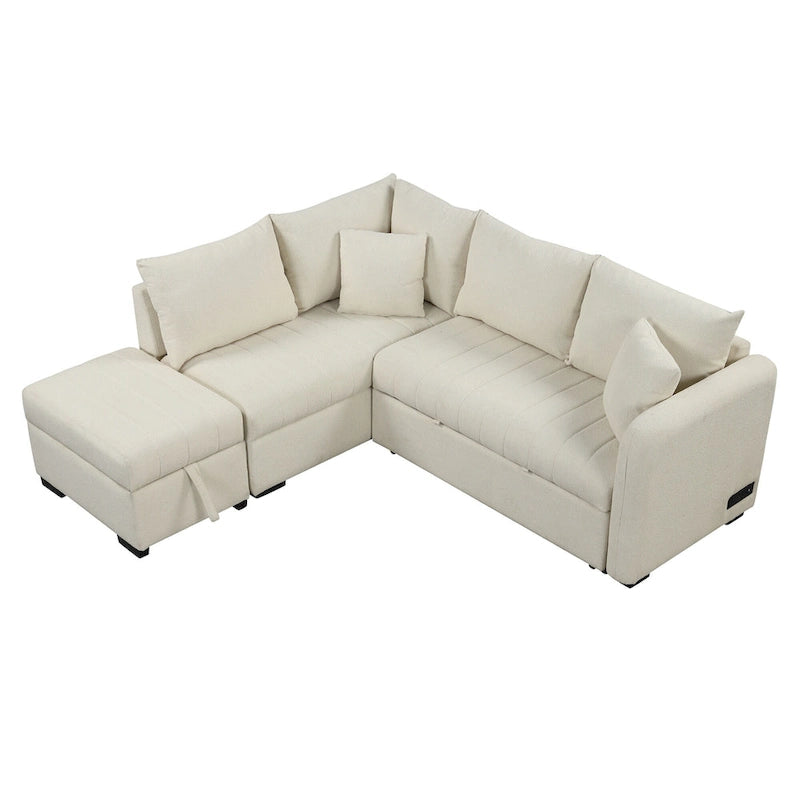 Narożna sofa w kształcie litery L z rozkładanym łóżkiem, wielofunkcyjna do salonu