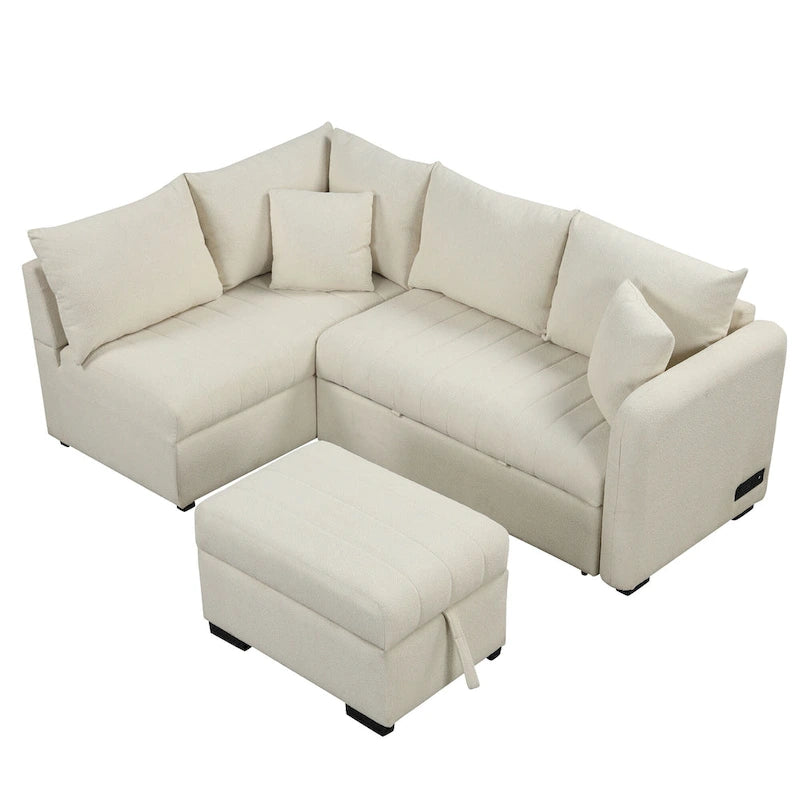 Narożna sofa w kształcie litery L z rozkładanym łóżkiem, wielofunkcyjna do salonu