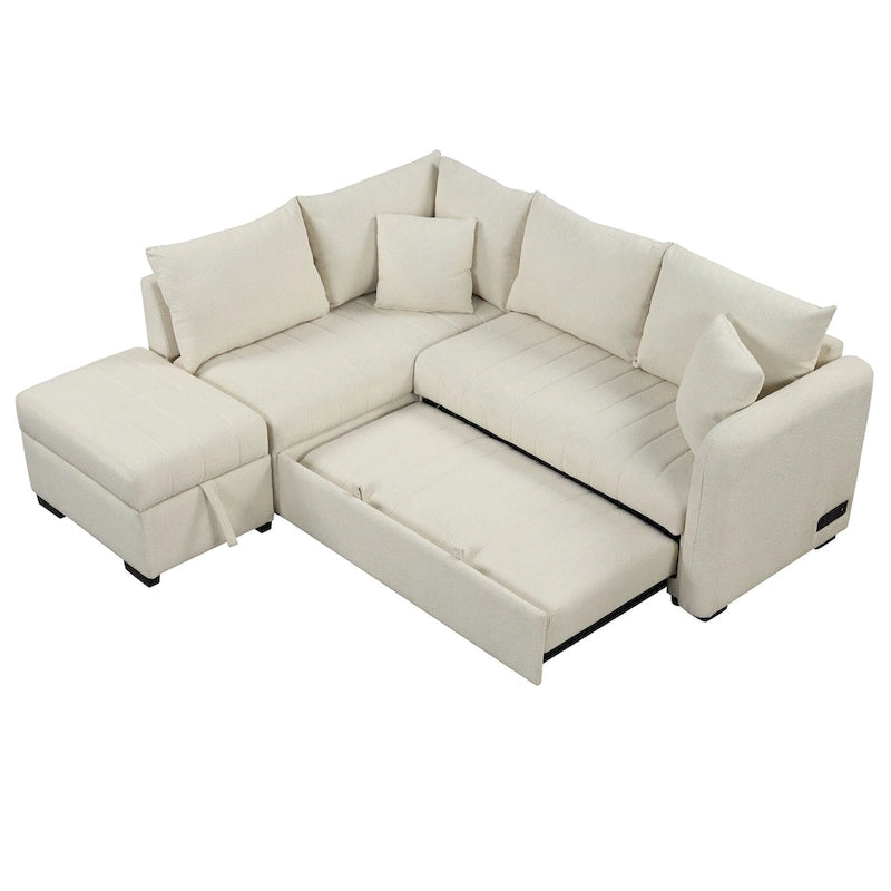 Narożna sofa w kształcie litery L z rozkładanym łóżkiem, wielofunkcyjna do salonu