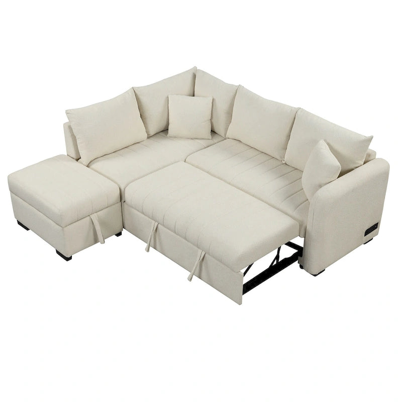Narożna sofa w kształcie litery L z rozkładanym łóżkiem, wielofunkcyjna do salonu
