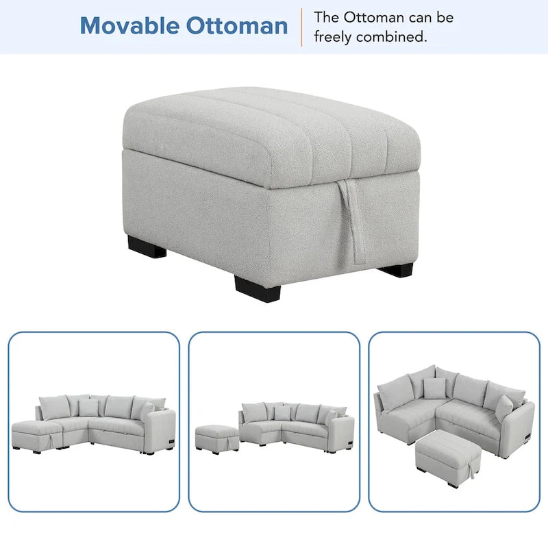Narożna sofa w kształcie litery L z rozkładanym łóżkiem, wielofunkcyjna do salonu