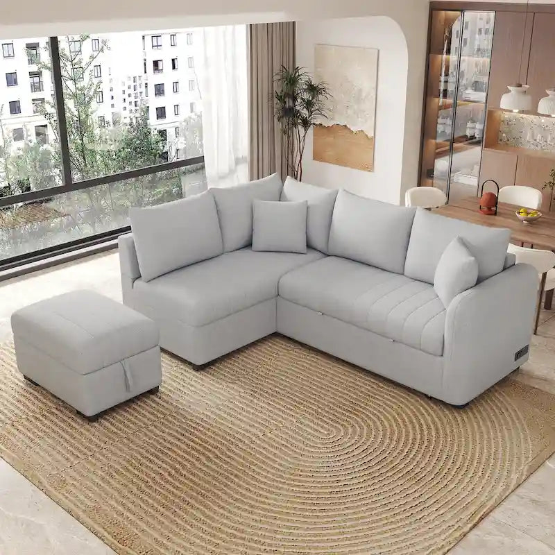 Narożna sofa w kształcie litery L z rozkładanym łóżkiem, wielofunkcyjna do salonu