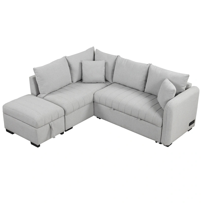 Narożna sofa w kształcie litery L z rozkładanym łóżkiem, wielofunkcyjna do salonu