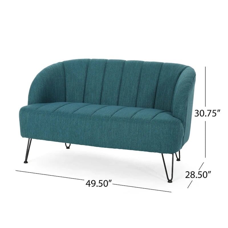 Nowoczesna dwuosobowa sofa z tkaniny na nóżkach hairpin, do salonu
