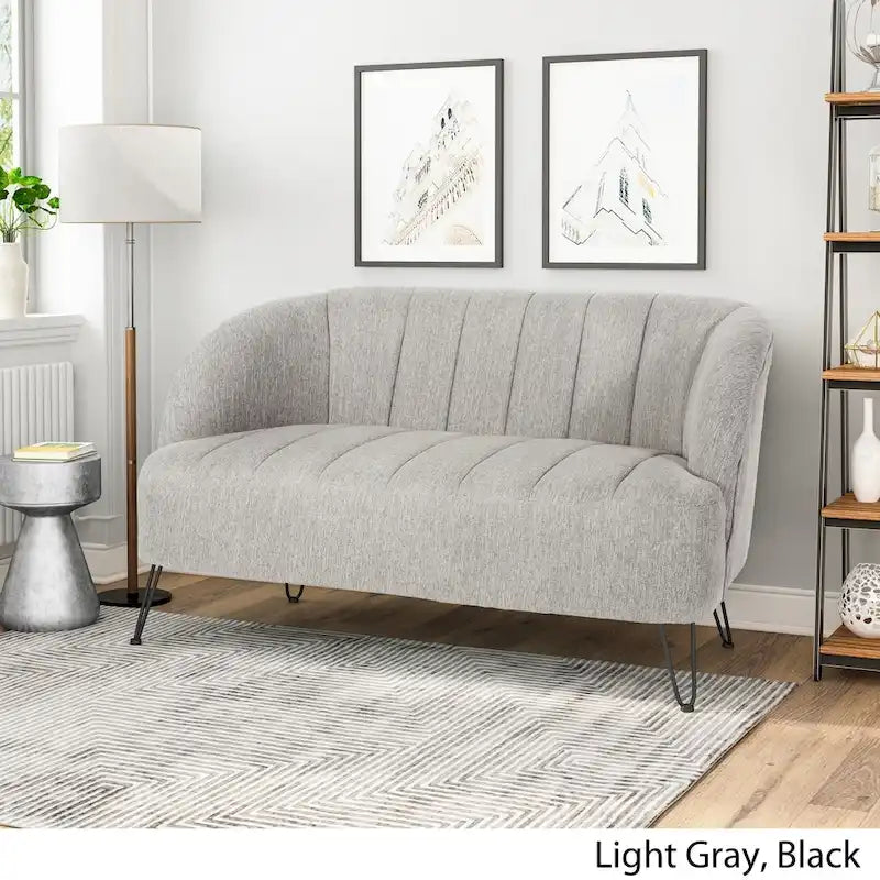 Nowoczesna dwuosobowa sofa z tkaniny na nóżkach hairpin, do salonu
