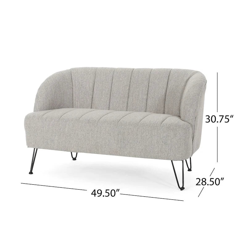 Nowoczesna dwuosobowa sofa z tkaniny na nóżkach hairpin, do salonu