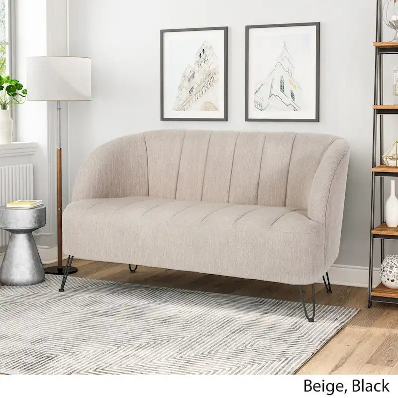 Nowoczesna dwuosobowa sofa z tkaniny na nóżkach hairpin, do salonu