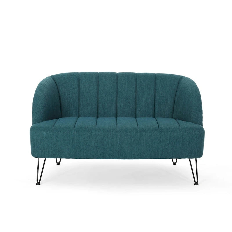 Nowoczesna dwuosobowa sofa z tkaniny na nóżkach hairpin, do salonu