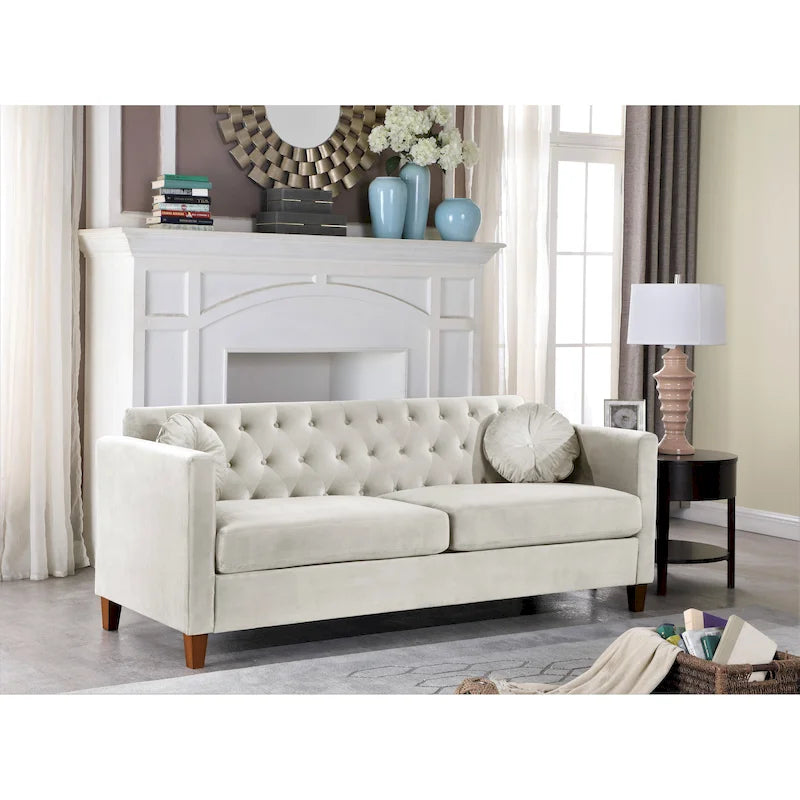 Klasyczna sofa welurowa Chesterfield, pikowana, 3-osobowa sofa do salonu