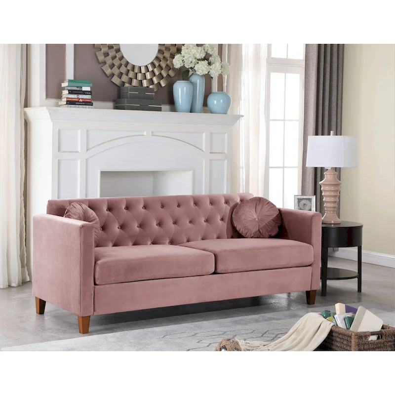 Klasyczna sofa welurowa Chesterfield, pikowana, 3-osobowa sofa do salonu