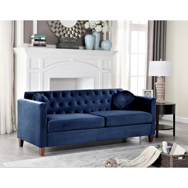 Klasyczna sofa welurowa Chesterfield, pikowana, 3-osobowa sofa do salonu