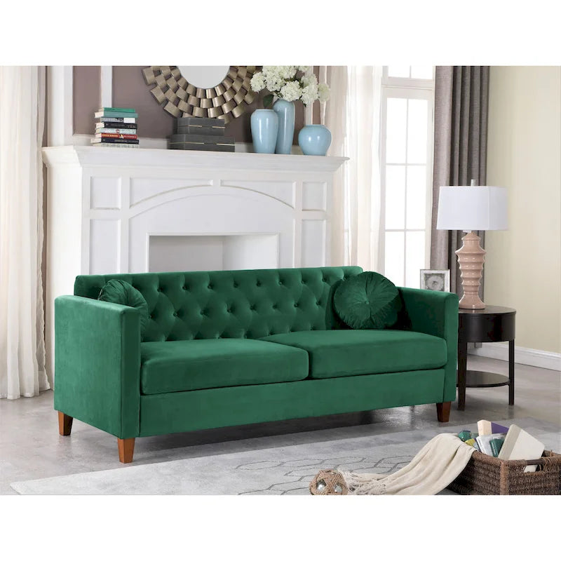 Klasyczna sofa welurowa Chesterfield, pikowana, 3-osobowa sofa do salonu