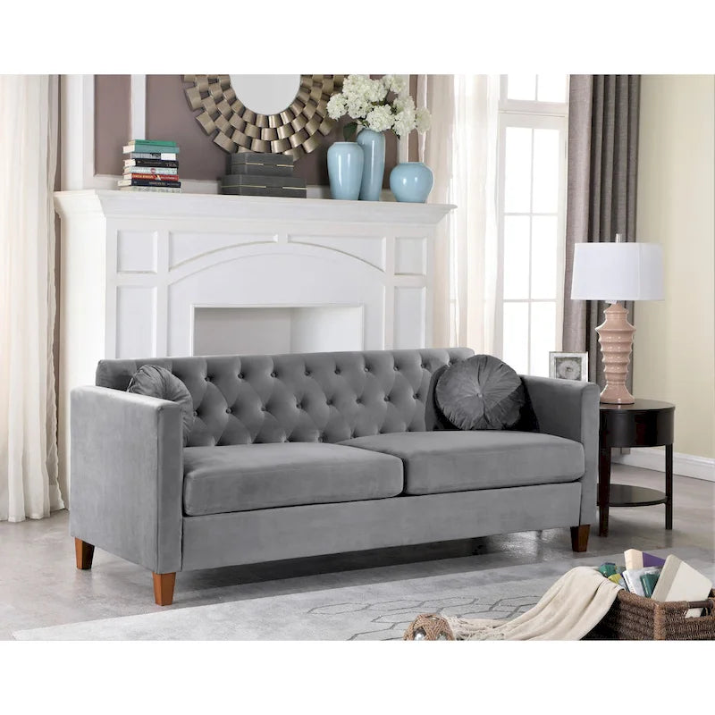 Klasyczna sofa welurowa Chesterfield, pikowana, 3-osobowa sofa do salonu