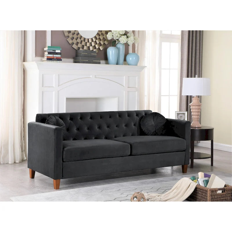Klasyczna sofa welurowa Chesterfield, pikowana, 3-osobowa sofa do salonu