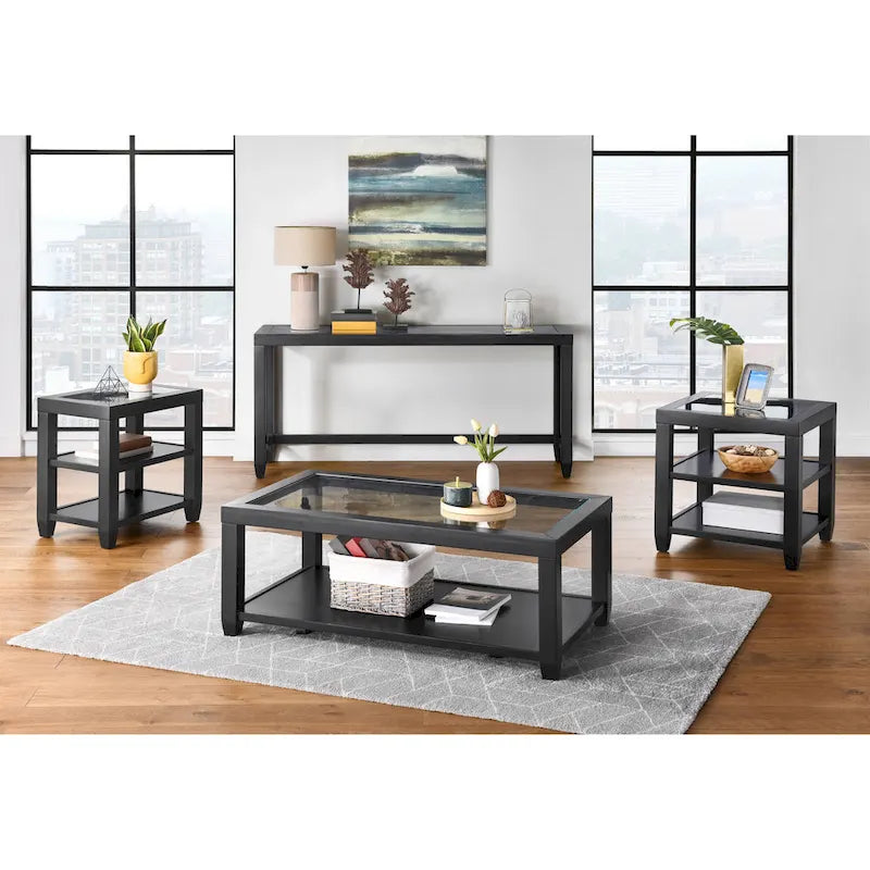 Cordero Wood and Glass Top 16-calowy szeroki stolik boczny z półką do przechowywania