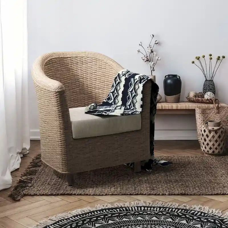 Rustykalny fotel rattanowy Kubu, styl boho, akcent do salonu