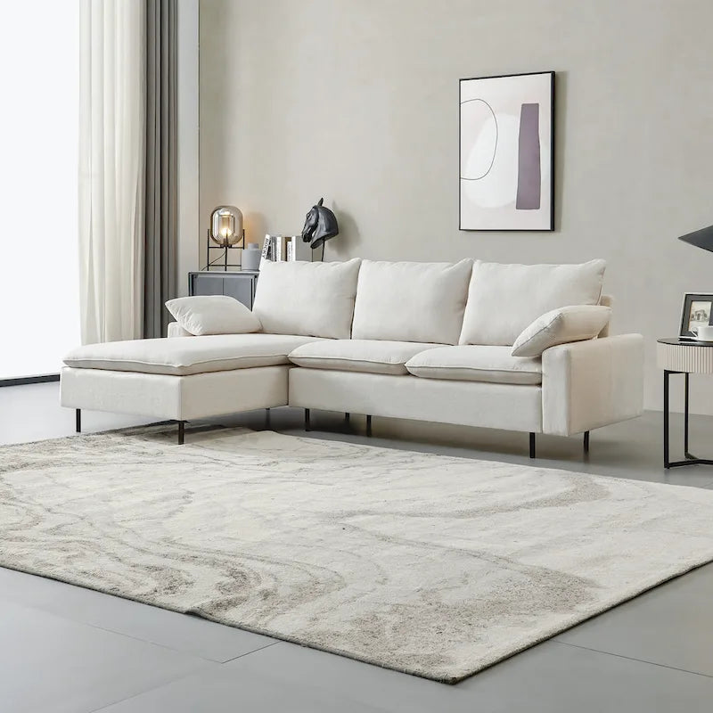 Narożna sofa tapicerowana z szezlongiem w kształcie litery L