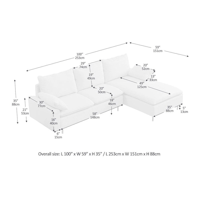 Narożna sofa tapicerowana z szezlongiem w kształcie litery L