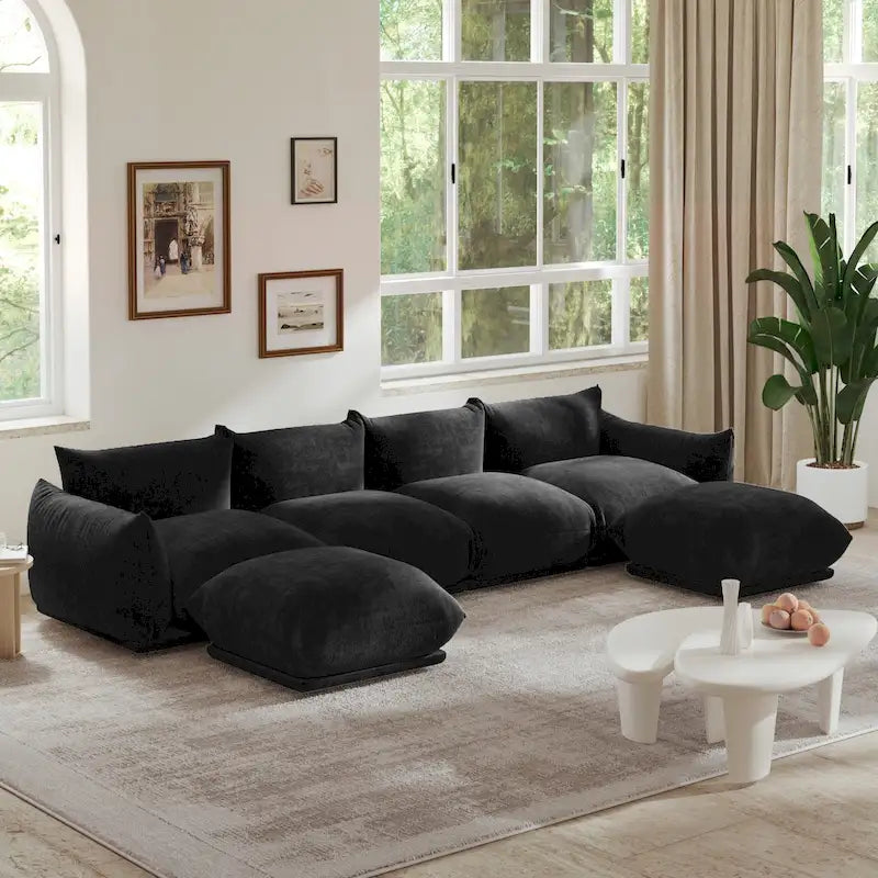 Sofa modułowa z chenille w kształcie litery U, 4-osobowa z 2 otomanami