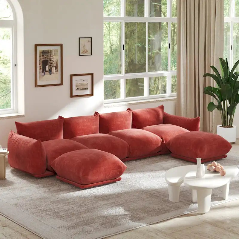 Sofa modułowa z chenille w kształcie litery U, 4-osobowa z 2 otomanami