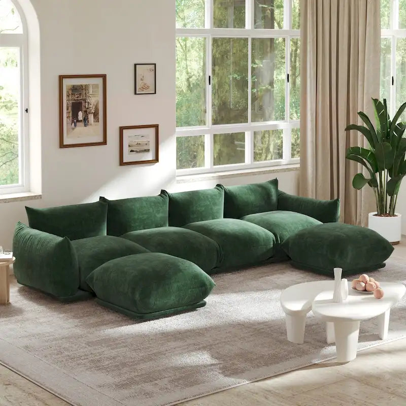 Sofa modułowa z chenille w kształcie litery U, 4-osobowa z 2 otomanami