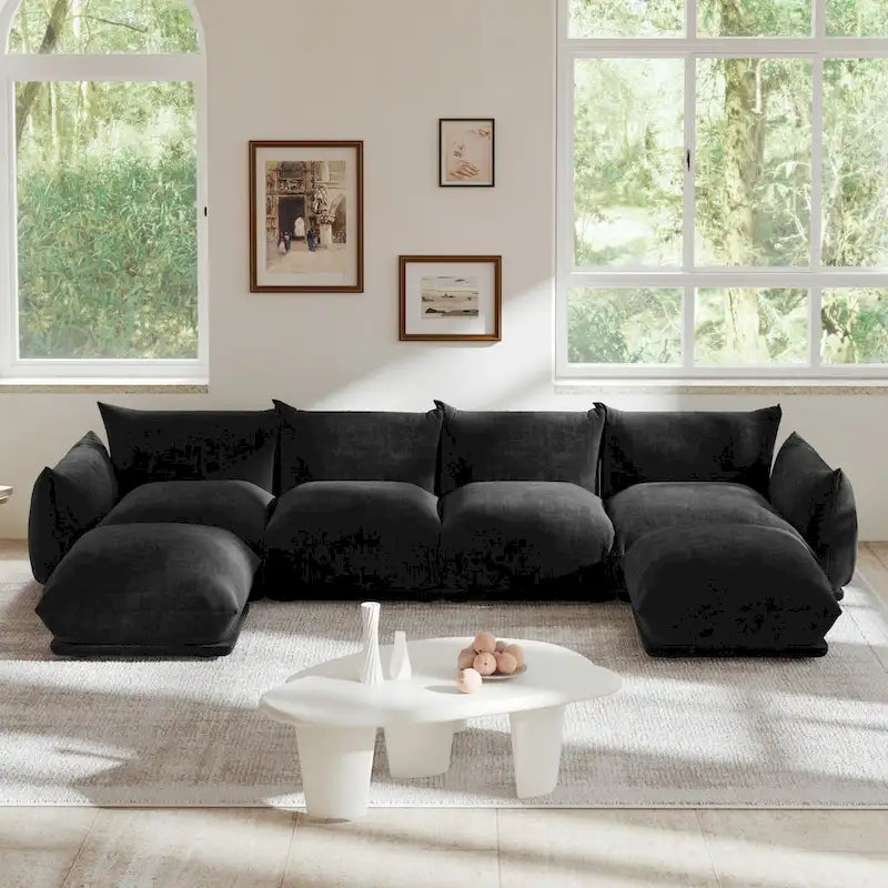 Sofa modułowa z chenille w kształcie litery U, 4-osobowa z 2 otomanami