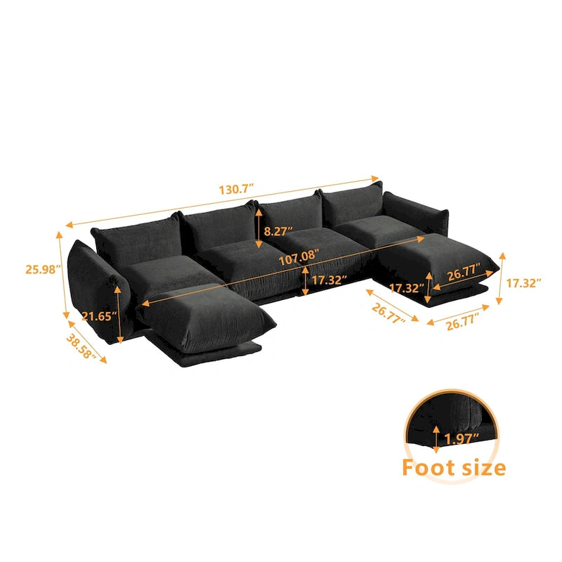 Sofa modułowa z chenille w kształcie litery U, 4-osobowa z 2 otomanami