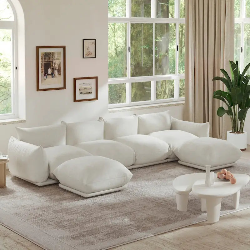 Sofa modułowa z chenille w kształcie litery U, 4-osobowa z 2 otomanami