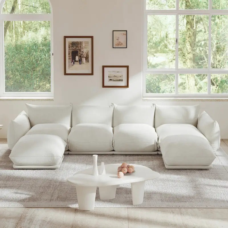 Sofa modułowa z chenille w kształcie litery U, 4-osobowa z 2 otomanami