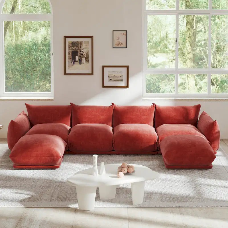 Sofa modułowa z chenille w kształcie litery U, 4-osobowa z 2 otomanami