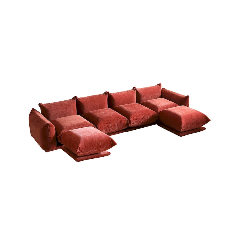 Sofa modułowa z chenille w kształcie litery U, 4-osobowa z 2 otomanami
