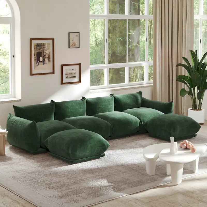 Sofa modułowa z chenille w kształcie litery U, 4-osobowa z 2 otomanami