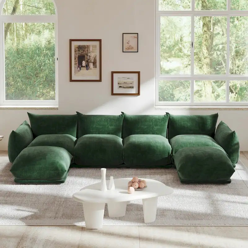 Sofa modułowa z chenille w kształcie litery U, 4-osobowa z 2 otomanami