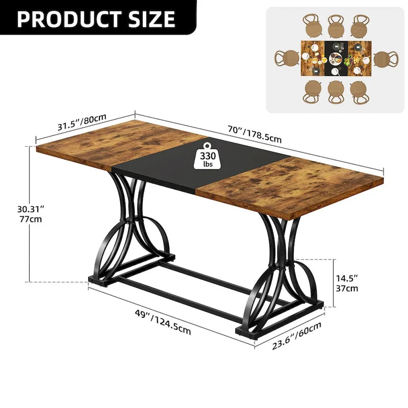 Stół Jadalniany Prostokątny Drewno i Metal, Styl Rustykalny Industrialny