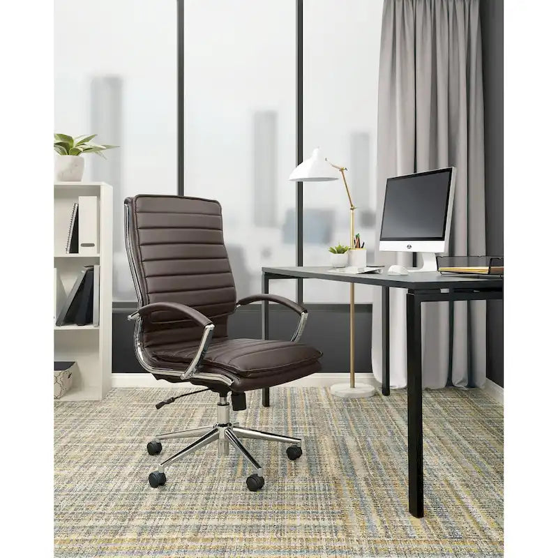 Profesjonalny Fotel Biurowy dla Menedżera z Wysokim Oparciem, z Ekoskóry, z Chromowaną Podstawą i Zdejmowanymi Nakładkami na Podłokietniki