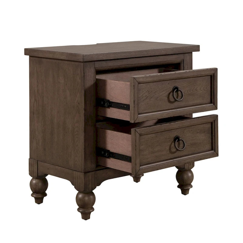Szafka nocna Americana Farmhouse Dusty Taupe z 2 szufladami i stacją ładującą