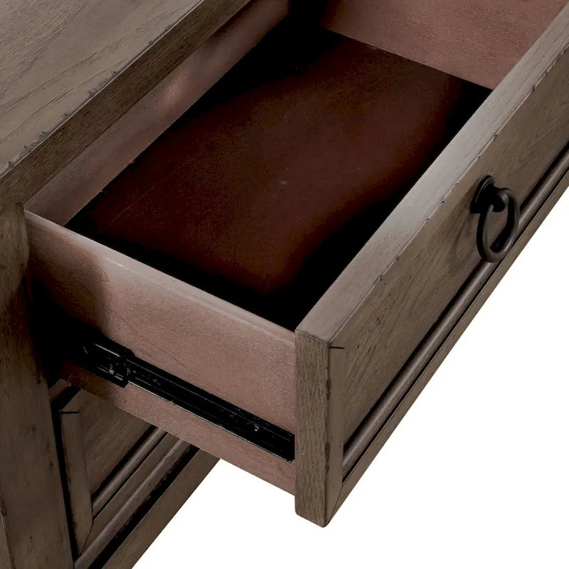 Szafka nocna Americana Farmhouse Dusty Taupe z 2 szufladami i stacją ładującą