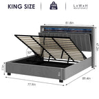 Łóżko do przechowywania z podnośnikiem gazowym King Size z oświetleniem LED RF, zagłówkiem do przechowywania, King Size, aksamitne