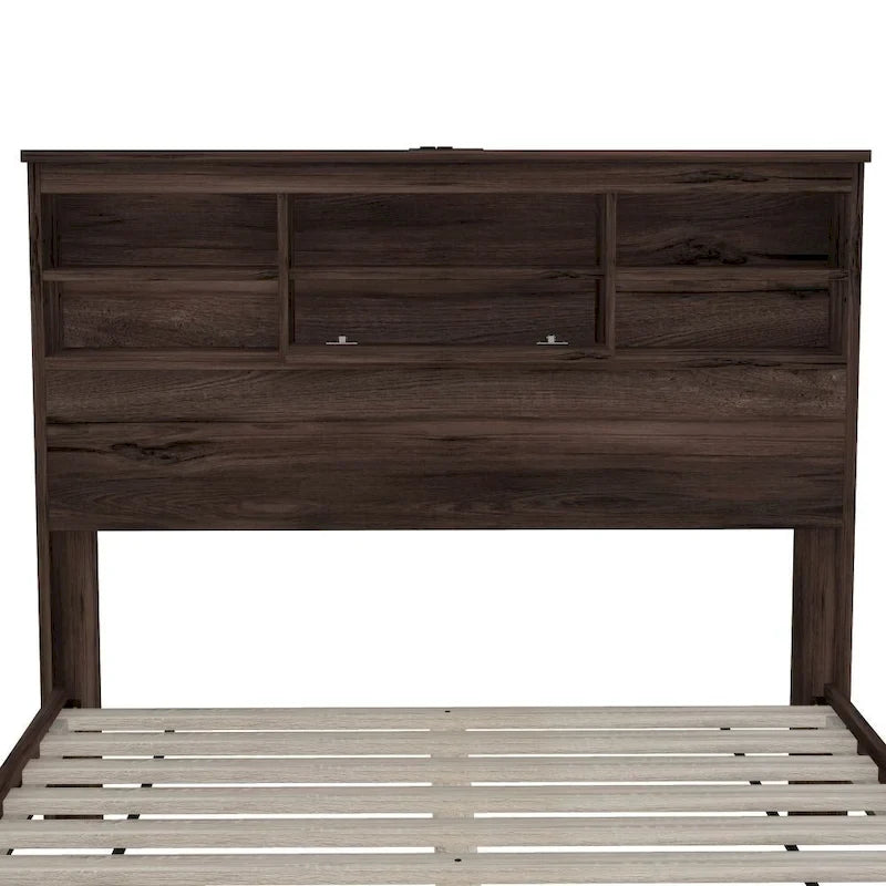 4-częściowy zestaw mebli do sypialni Queen Size, drewniane łóżko w stylu vintage z 2 szafkami nocnymi i 1 komodą