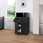 Kitchen Microwave Cart, Accent Storage Cabinet with 1 Drawer and 2 Doors, Black