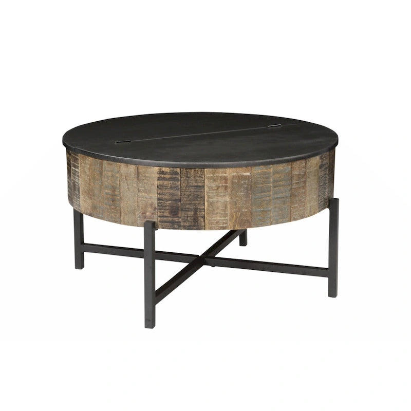 Okrągły Stolik Kawowy do Przechowywania w Stylu Rustykalnym Vintage