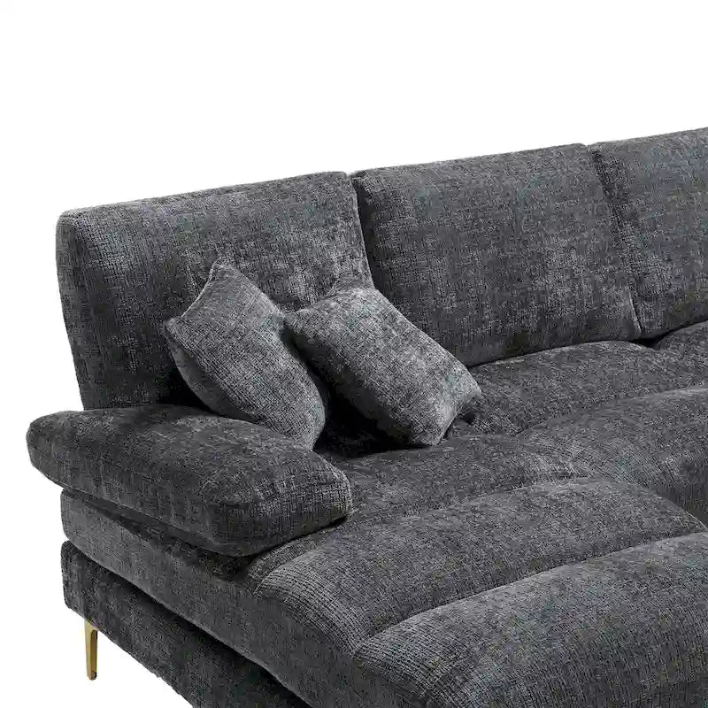 Duża sofa narożna w kształcie litery U z tkaniny szenilowej, nowoczesny salon, miejsca siedzące dla 6+ osób