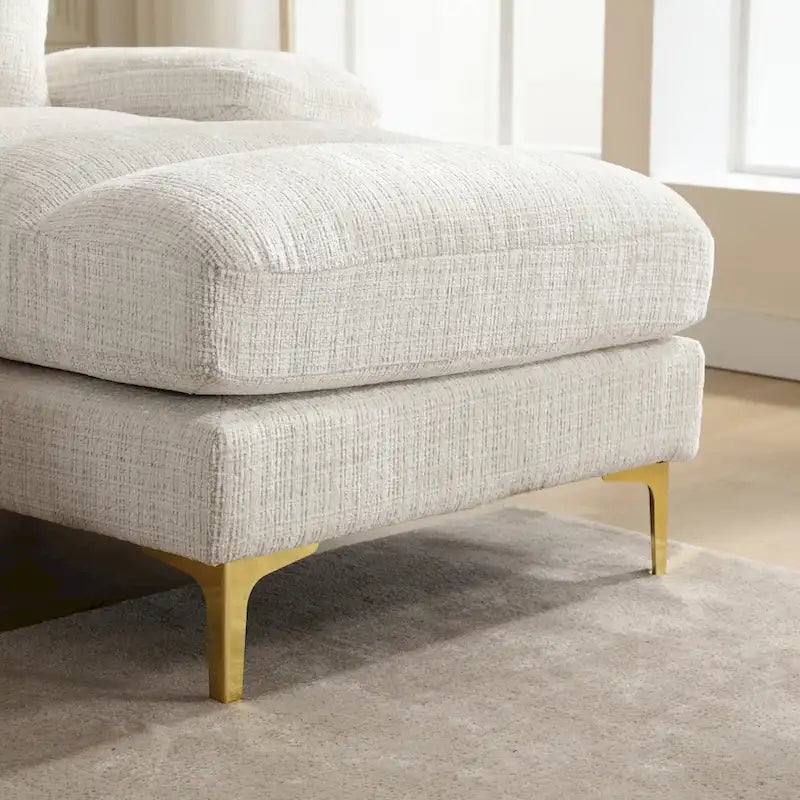 Duża sofa narożna w kształcie litery U z tkaniny szenilowej, nowoczesny salon, miejsca siedzące dla 6+ osób