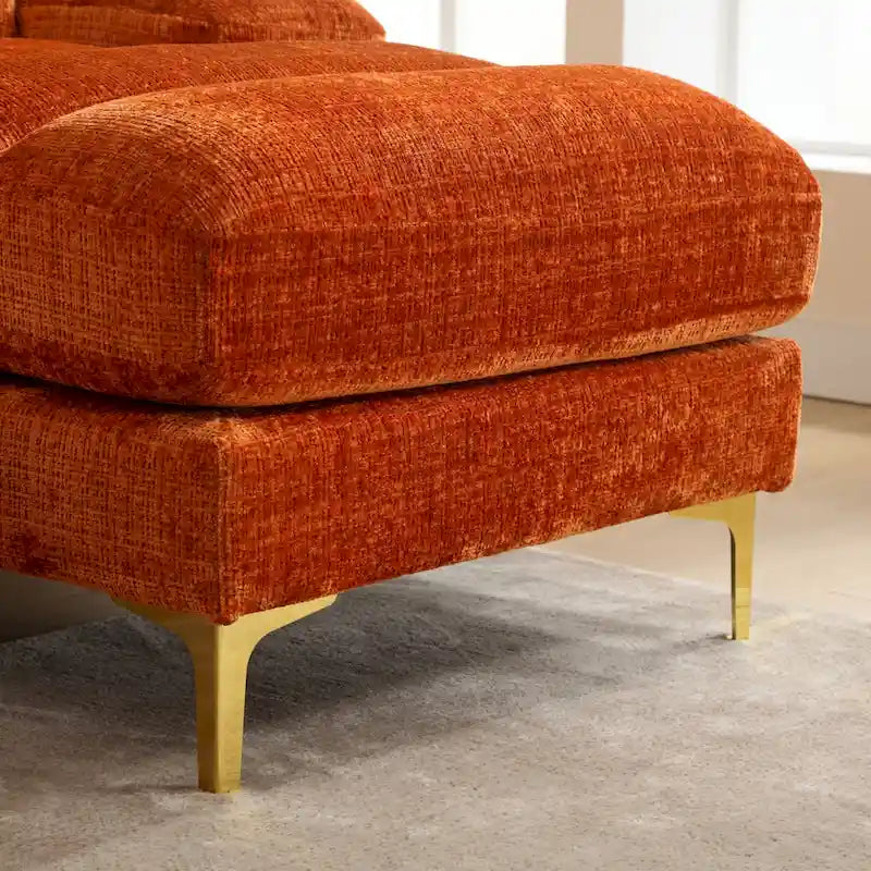 Duża sofa narożna w kształcie litery U z tkaniny szenilowej, nowoczesny salon, miejsca siedzące dla 6+ osób